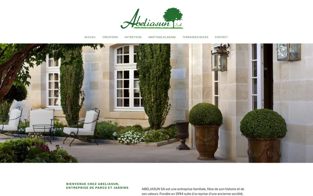 Site web d'Abeliasun, entreprise de parcs et jardins, réalisé par Graficart