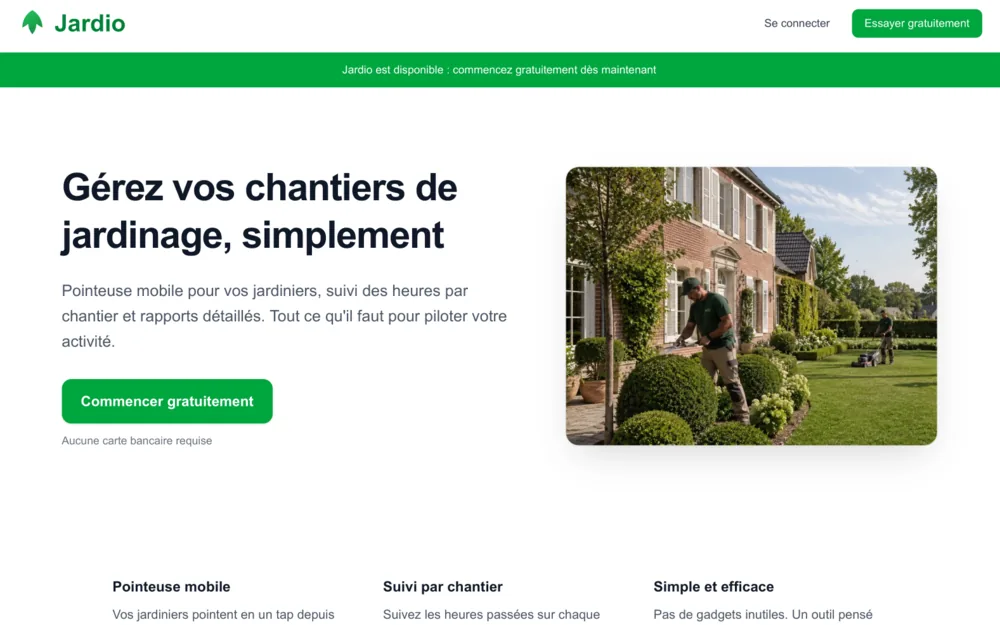 Site et application web Jardio, gestion de chantiers de jardinage, réalisés par Graficart